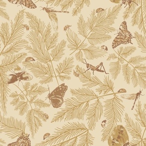 Sweet Pencil Bugs in Foliage in Earthy Browns and Soft Yellows