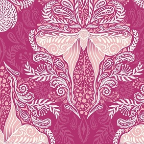 Luna Moon Moth Damask in Pink - XL