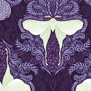 Luna Moon Moth Damask on Purple - XL