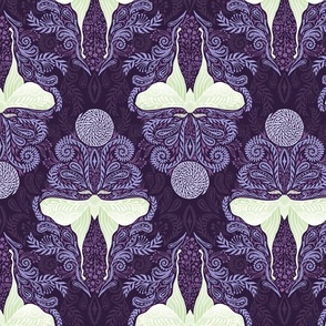 Luna Moon Moth Damask on Purple - Large