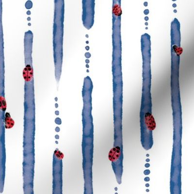 Digital Watercolor Stripes, Dots and Ladybugs (Large) - Red, White and Blue