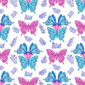 Doodle Butterflies Pink and Blue