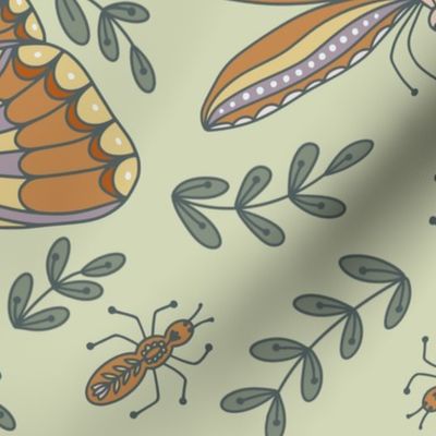 Doodle Bugs on Celery Green Background