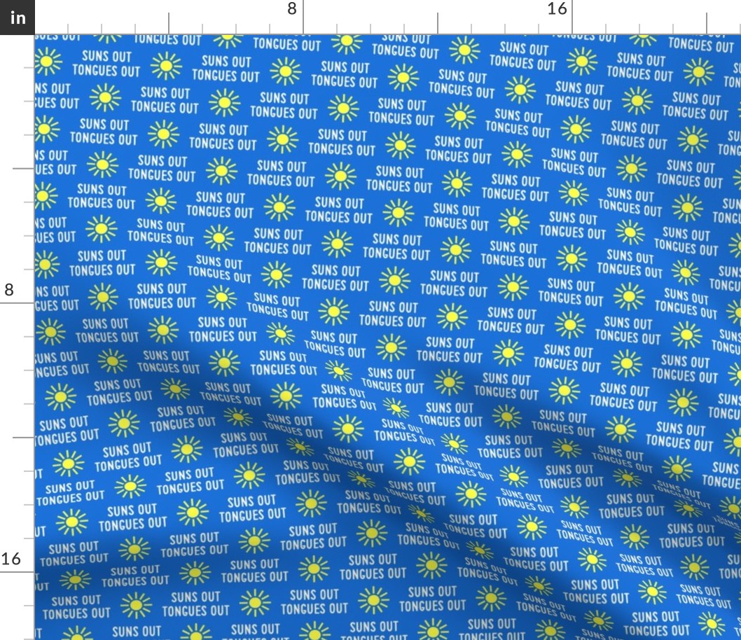 suns out tongues out - fun summer dog fabric - bright blue - C23