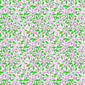 Jean's Flowers // Pink and Green on White Background 