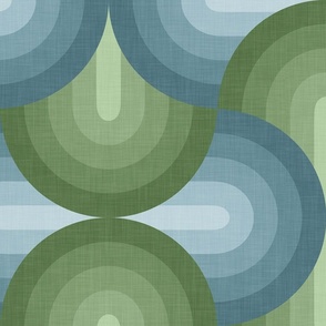 Basket Weave Linen Texture Disco Era Overlap Curves Green Blue Jumbo Print 24" Repeat by AranMade