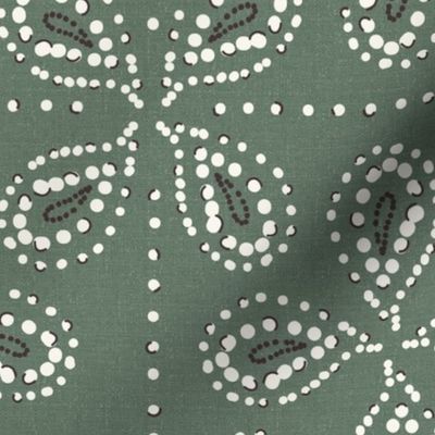 Paizale - Indian Block Print Geometric Textured Moss Green Large Scale