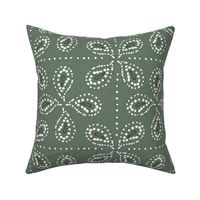 Paizale - Indian Block Print Geometric Textured Moss Green Large Scale