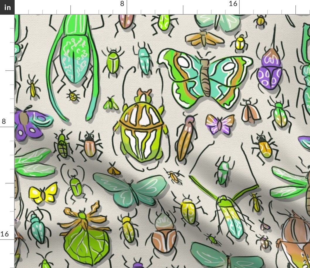 Bugs doodle with green and orange tones