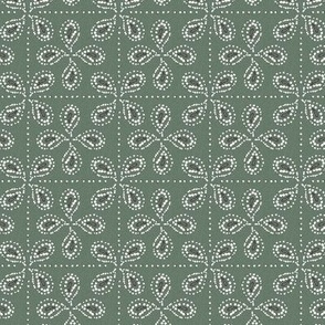 Paizale - Indian Block Print Geometric Textured Moss Green Small Scale