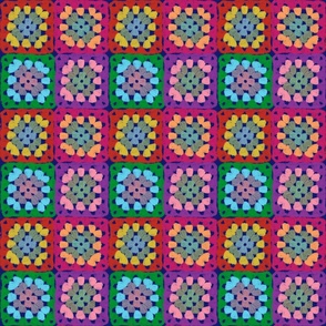 Colorful Crochet Granny Squares Pattern No.2 On Dark Blue