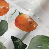 10" Fresh orange lemonade Fresh orange lemonade - colorful summer watercolor orange and green fruit dance - nostalgic naive hand painted orange fruit and leaves home decor on white double layer,  Baby Girl and nursery fabric perfect for kidsroom wallpaper