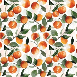 10" Fresh orange lemonade Fresh orange lemonade - colorful summer watercolor orange and green fruit dance - nostalgic naive hand painted orange fruit and leaves home decor on white double layer,  Baby Girl and nursery fabric perfect for kidsroom wallpaper