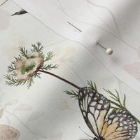 18" A beautiful cute Dried Pressed Wildflowers Meadow flower garden with wildflower and grasses and insects on white background- for home decor Baby Girl and nursery  fabric perfect for kidsroom wallpaper,kids room  