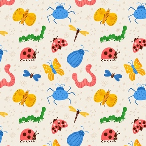 Cute bugs, butterfly, kids insects, lady bug, spider. Funny summer