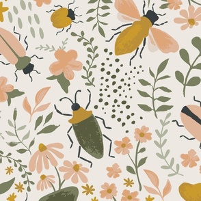 Gouache Garden Bugs - Ochre and Sage (Large  Scale)