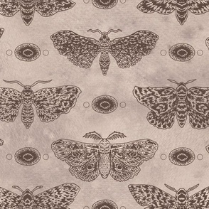 (large) Ink moths on a watercolour background - earth tones