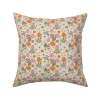 Romantic retro garden - wildflower meadow english botanical boho design vintage orange pink green on cream vanilla SMALL