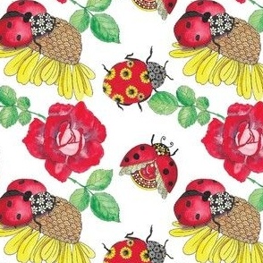 medium scale // My Ladybug Garden Rose Sunflowers summer fabric