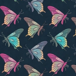 Butterfly - pink boho, rainbow butterfly, insect, romance in navy, pink, and green fabric