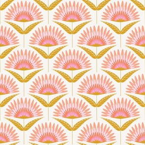 Mod Palm Fanning Floral - Pink, dusty pink, mustard, cream