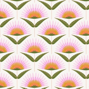 Mod Palm Fanning Floral - Retro pink, gold, green 