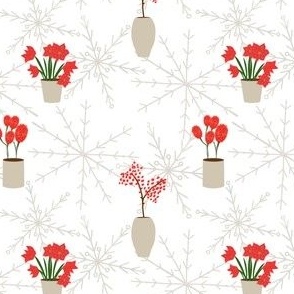 Christmas flowers and snowflake in beige and red