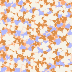 Ditsy blossoms painted flowers boho brown orange blue peach by Jac Slade