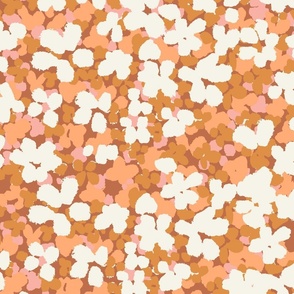 Ditsy blossoms painted flowers boho brown ochre mustard peach by Jac Slade