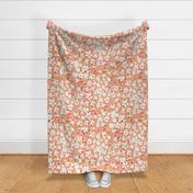 Ditsy blossoms painted flowers boho brown orange mustard peach pink by Jac Slade