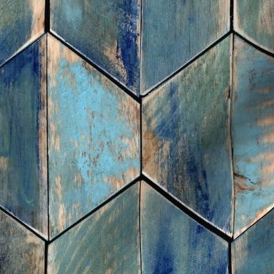 Driftwood Coastal Hexagons Modern Wood Geometric Colored - Laguna Collection