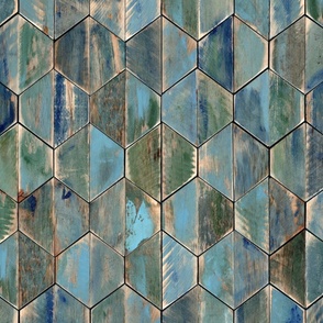 Driftwood Coastal Hexagons Modern Wood Geometric Colored - Laguna Collection