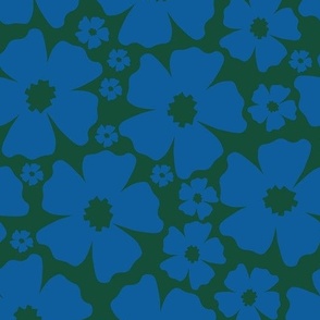 Aqua Blue Flowers on Deep Green
