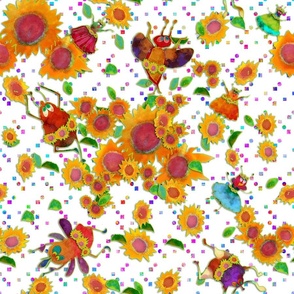 Sunflower Bugs Party on Pink Confetti 18x18