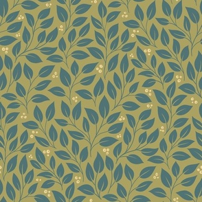 Intricate Leaf Pattern // Vibrant Green and Aegean Blue // Large Scale