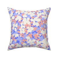 Ditsy blossoms painted flowers boho blue orange coral peach by Jac Slade