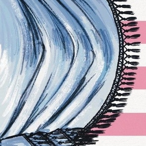 Paris Apartment Trompé L’oeil Curtain Swags with Fringe  Parisian Blue & Pink Parlor Stripe Boarder Print