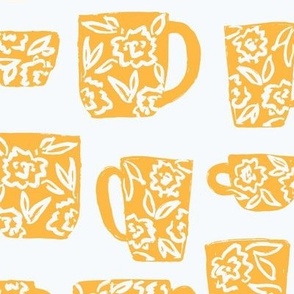 Swedish Fika Floral Coffee Mugs in Yellow