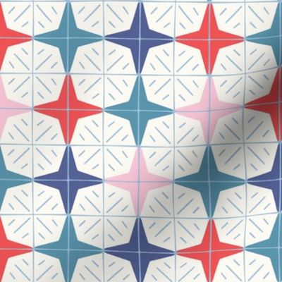 Retro Kitchen Tile Geometric in Red and Blue
