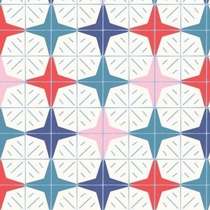 Retro Kitchen Tile Geometric in Red and Blue