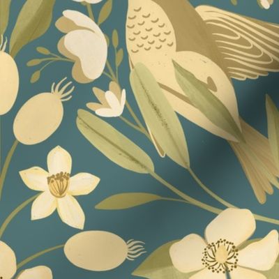 Lilies and Warblers // Aegean Blue and Soft Cream // Jumbo Scale