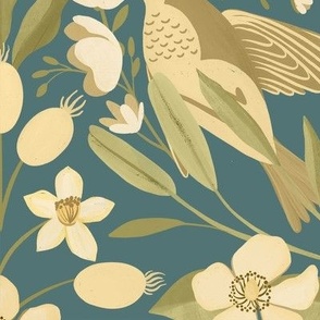 Lilies and Warblers // Aegean Blue and Soft Cream // Jumbo Scale