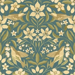 Lilies and Warblers // Aegean Blue and Soft Cream // Medium Scale