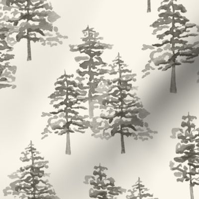 black and white watercolor trees