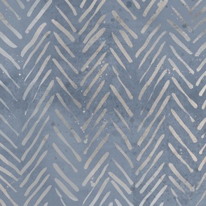 loose paintbrushed chevron in indigo, off white and tan