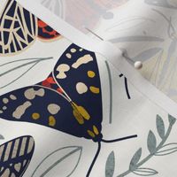 Small scale // Quirky beautiful moths // natural white background oxford navy blue ivory yellow and red tiger moth insects