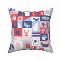 Breakfast Time Patchwork in Blue, Red and Pink