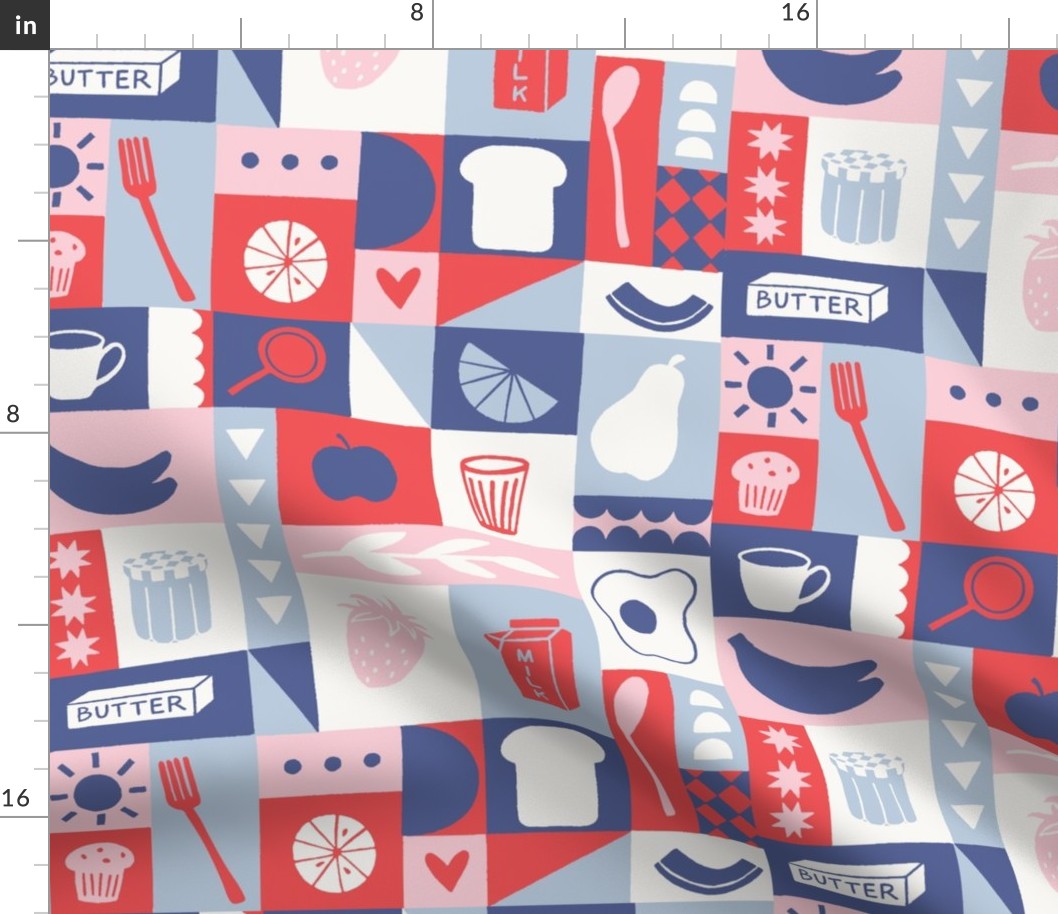 Breakfast Time Patchwork in Blue, Red and Pink