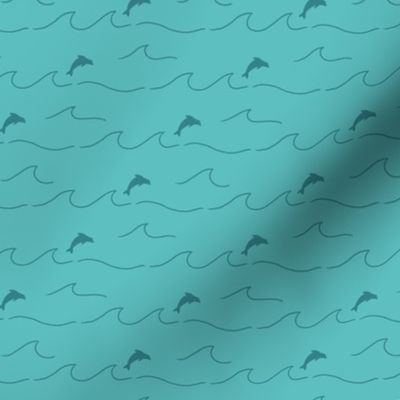Dolphins Jumping in Teal