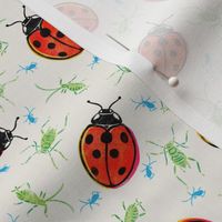 Ladybugs and Aphids - 6" medium - black, red, green, and blue on alabaster 